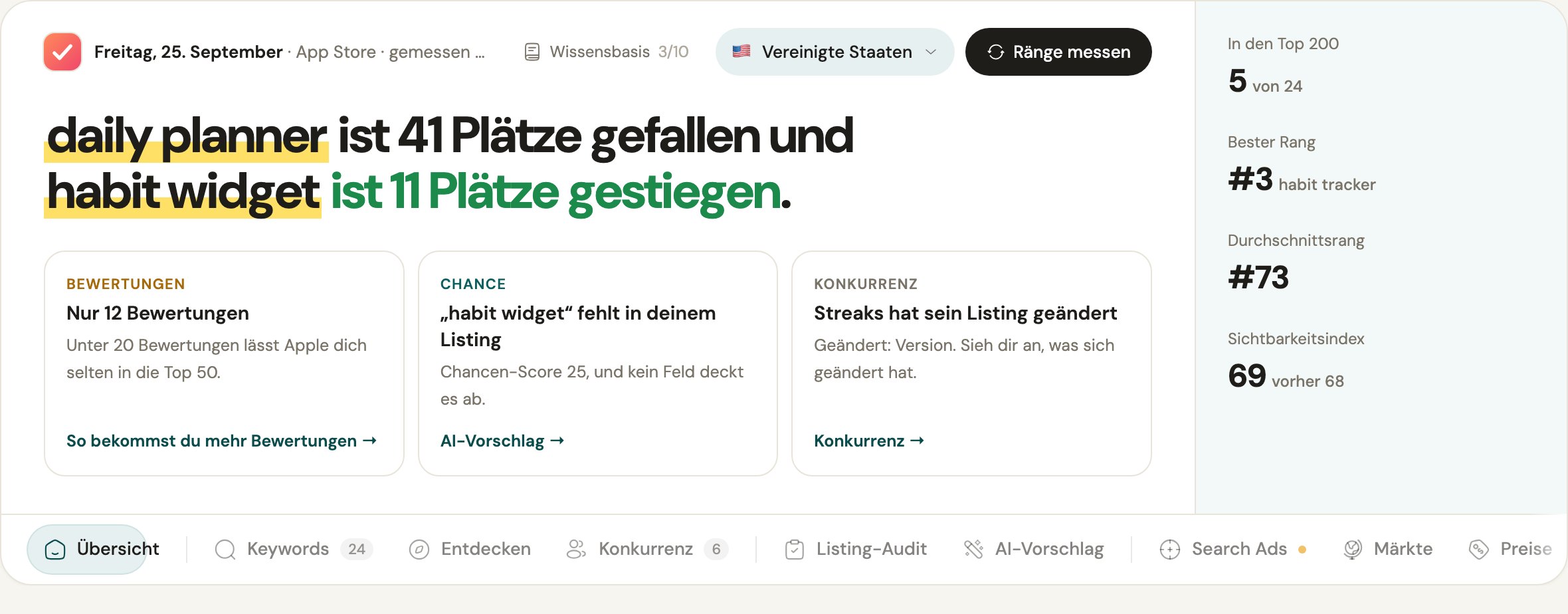 Das Seenlab Morgen-Briefing für eine Beispiel-App